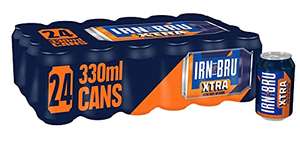 IRN-BRU XTRA, 24 x 330ml cans, Zero No Sugar & Low Calorie Fizzy Drinks Multipack Cans with XTRA Taste