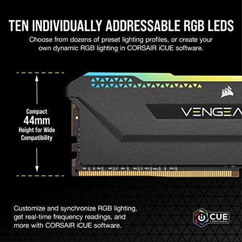 Corsair Vengeance RGB PRO SL 32 GB (2x16 GB) DDR4 3200 MHz C16, Illuminated Desktop Memory Kit - £97 @ Amazon