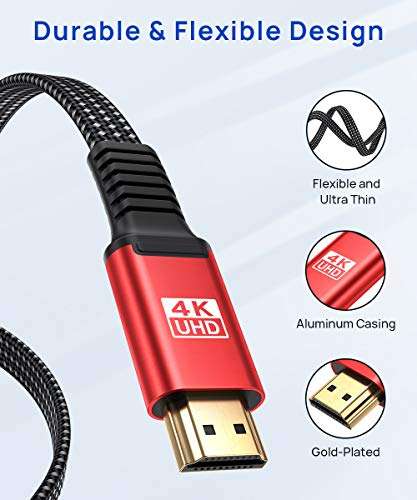 JSAUX 3M 4K 60HZ Flat HDMI Cable, 18Gbps £5.74 with voucher sold by JSAUX @ Amazon
