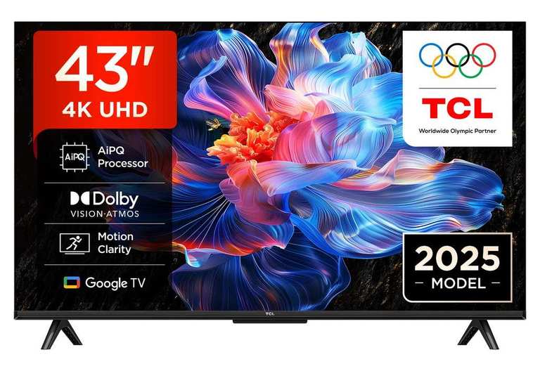 TCL 43V6C-UK 43" 4K Ultra HD, HDR TV, Smart TV Powered by Google TV + £3 Add On Item With £30 Off At Checkout