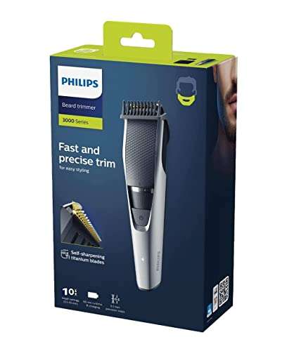 Philips Beard & Stubble Trimmer for Men, Series 3000, 10 Length Settings, Self-Sharpening Blades, UK 3-Pin Plug £19.99 @ Amazon