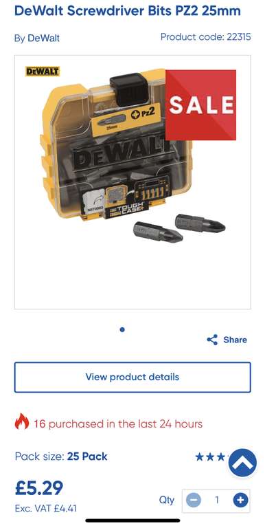 DeWalt Screwdriver Bits PZ2 25mm - £5.29 click and collect @ Toolstation