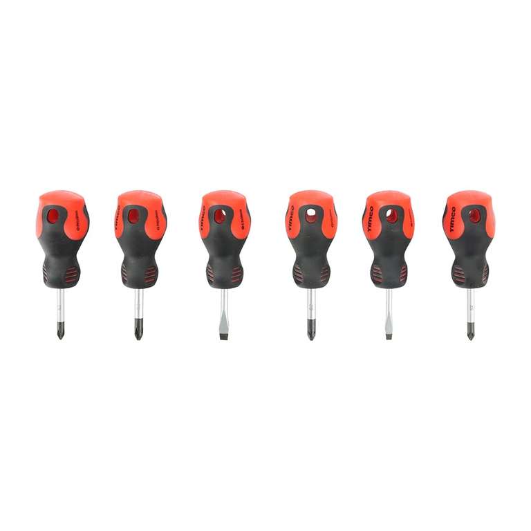 TIMCO Stubby Screwdriver Set - 6 Screwdrivers - Ergonomic Handles for an Extra Soft Grip - Magnetic Tips