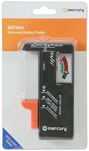 Mercury Universal Analogue Battery Tester for AA, AAA, C, D, 9V PP3 & Coin Button Cells - (£1.72 each) Minimum order of 3