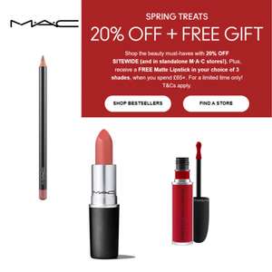 Mac Spring Treats - 20% off sitewide + Free Full Size Matte Lipstick when you spend £65 + Free Shipping on orders over £20 - @ Mac Cosmetics