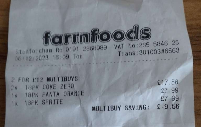 Sprite, Fanta, Coke zero 18 x 330ml cans 2 for £12 instore Stamfordham