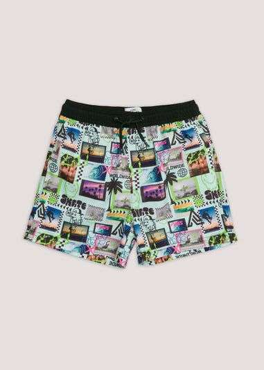 Multicoloured Photo Palm Swim Shorts - Age 3 - 7 years - click + collect 99p