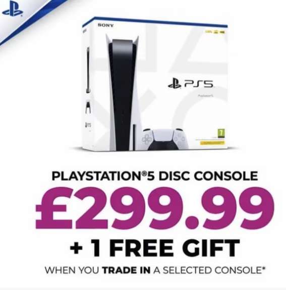 PS5 Disc Console + Free Game - £299.99 with trade in (PS4 Slim, Xbox One S etc) In-Store Only
