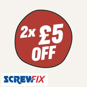 £5 off £15 on first 2 Screwfix orders, using code (account specific, free delivery over £10)