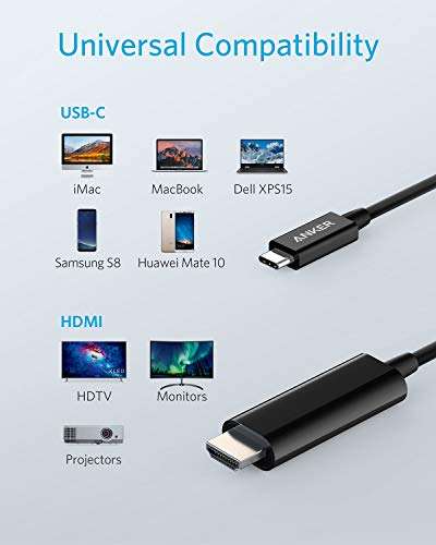 Anker USB C to HDMI Cable for Home Office, 6ft Type C to HDMI Adapter Supports 4K 60Hz - £15.99 - Sold by Anker / Fulfilled by Amazon