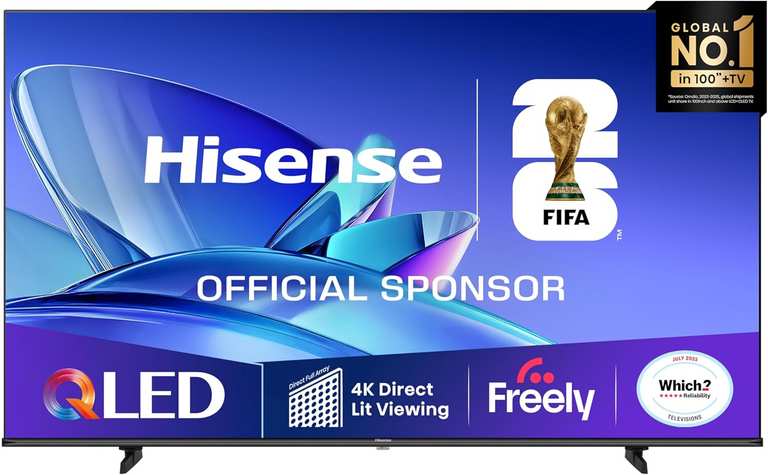 Hisense 50" 50E78QTUK QLED Freely Smart AI TV - 4K Direct Lit Viewing, Quantum Dot Colour, Hi-View AI Engine, Dolby Vision - Prime Deal