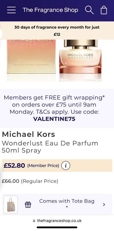 Michael Kors Wonderlust Eau De Parfum 50ml Spray with free tote bag