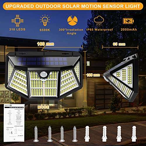 (2 Pack) Solar Security Lights 310 LED Motion Sensor, IP65 3 Modes £13.99 (With Voucher) Sold By WOLFSEASON Store Fulfilled by Amazon