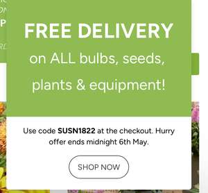 FREE delivery on all plants, seeds, bulbs and gardening equipment until midnight Monday 6/6/24