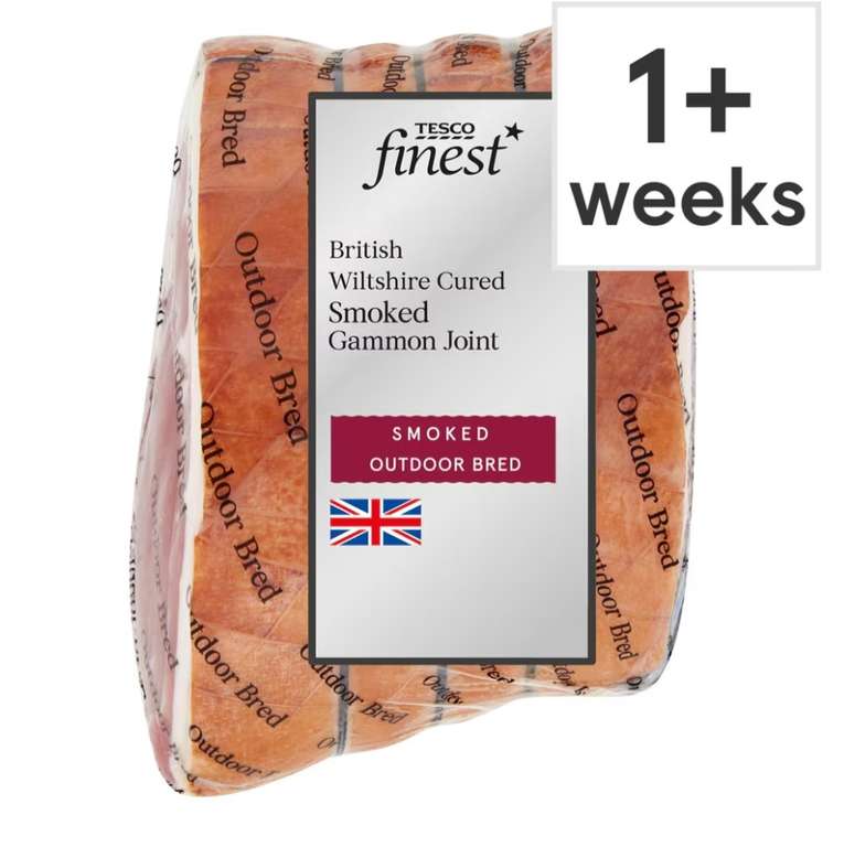 £6 per kg (Half Price) Tesco Finest Smoked / Unsmoked Wiltshire Cured Crackling Gammon Joint, Clubcard Price, Min Online Weight 1.68KG