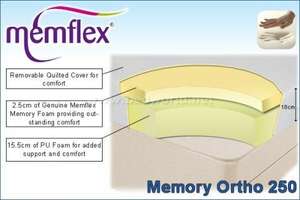 Memflex - Memory Ortho 250 double Memory Foam Mattress & 2 memory foam pillows £169 delivered @ Bedworld