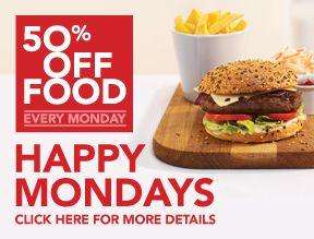 50% off food on Mondays - Happy Mondays @ Slug & Lettuce