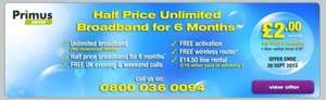 £6.99 land line rental ( free weekend and evening calls ) primussaver