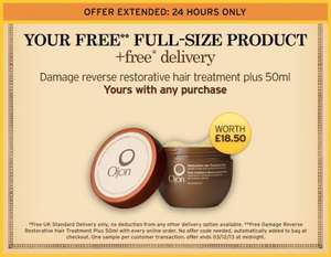 Another Great FULL SIZE freebie from Ojon - Damage Reverse Restorative Hair Treatment with any purchase - ONE DAY ONLY - + FREE DELIVERY !