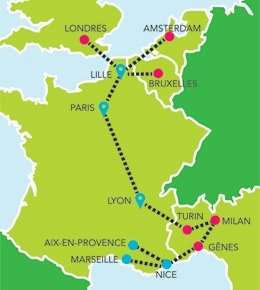 Bus travel from London to Lille single from €9 and other destinations in France & Italy using French version of UK Megabus.   ( a wee change from Tesco deals)