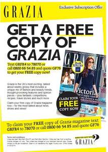 Free copy of Grazia Magazine with a text