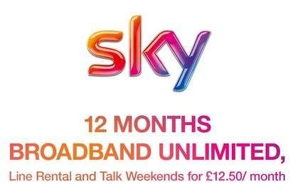 Sky 12 line rental and unlimited broadband £12.50pm with voucher