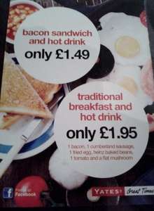Breakfast and Hot Drink for £1.95 @ Yates
