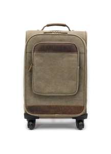 Trolley Case /  Cabin Luggage with 70% OFF!! Canvas and Real Leather Style. 4 Wheels. Light Brown Colour @  Lakeland Leather