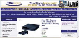 Brand New PS4 Console 289.99 at Total Digital