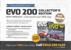 Free Collectors Edition (Issue 200) of EVO Magazine RRP £4.50. No further subscription after free issue.