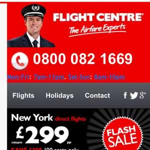 Heathrow/JFK £299 RETURN incl all taxes on British Airways  only @ Flight Centre