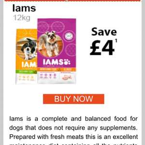 IAMS dog food £4 off 12kg bags £18.45 @ PetMeds