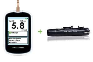 Free OneTouch Verio Blood Glucose Monitoring System Plus OneTouch Delica Lancing Device.