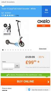 Oxelo Town 9 EasyFold Adult Scooter - White - Decathlon - £99.99