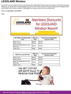 Legoland  Windsor discounted ticket prices if you are a member of raring2go