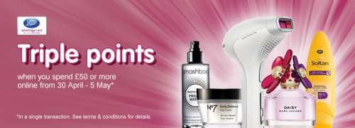 Boots - Triple points event - when you spend £30 in store or £50 online