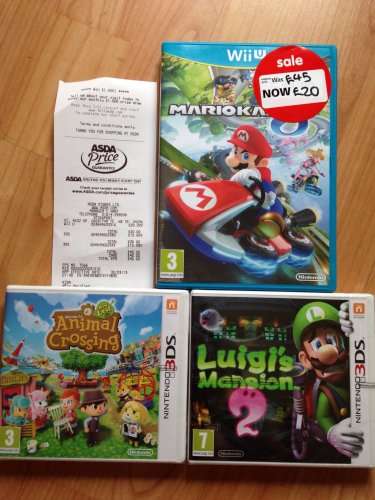 Asda clearance. Mario Kart Wii U £20, Luigi's Mansion 2 3DS £10 and Animal Crossing 3DS £10 -  Asda Greater Manchester