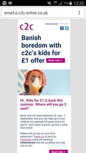 Banish boredom with c2c’s kids for £1 offer @ c2c