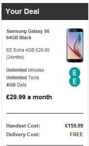 Samsung S6 64GB for £29.99 p/m on EE 24 Month Contract - Unlimited Mins / Texts 4GB EE Extra (£159 upfront Cost) - £878.76 @ Phones.co.uk