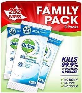 Dettol Antibacterial Cleansing Surface Wipes 252 Wipes - Large, Pack of 1 (Total 252 Wipes) £1.50 @ Amazon (s&s with a voucher and a code)