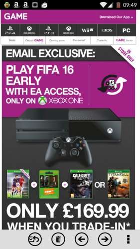 Xbox one for £169.99 + fifa 16 +one game + now tv pass @ game when u trade in xbox 360 or ps3 + 5 games