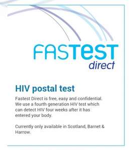 FREE HIV home test. Terrance Higgins Trust/Fastest. Scotland, Barney, Harrow