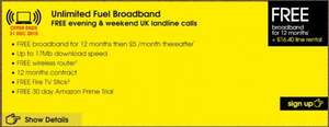 Unlimited Fuel Broadband, FREE evening & weekend calls + Possibility of £50 amazon voucher @ 16.40 per month