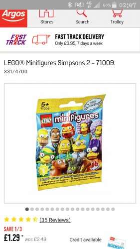 Lego simpsons series 2 Minifigures £1.29 at Argos