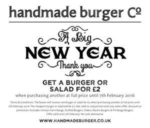 Get a Burger or Salad for £2 at Handmade Burger Co. ( When buying another @ Full price)