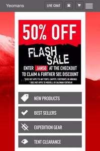50% off flash sale @ Yeomans Outdoors prices from £1