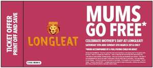 Longleat Mums go free weekend 5th-6th March code MUM16