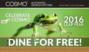 COSMO - 1 FREE birthday meal on 29/02/16 with a paying adult meal from COSMO