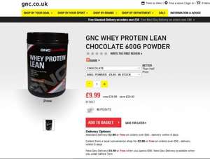 GNC Whey Protein Lean Chocolate 600g Powder £9.99 @ GNC
