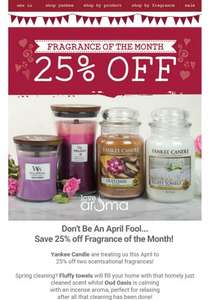 25% off 2 Yankee Candle Fragrances. Fluffy Towels and Oud Oasis. @ Love Aroma (£2.99 del)